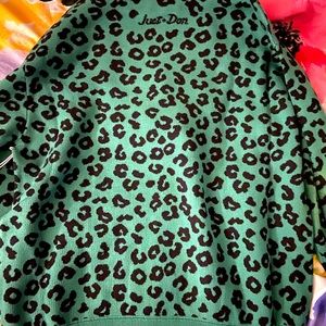 Just Don green leopard jungle print sweater